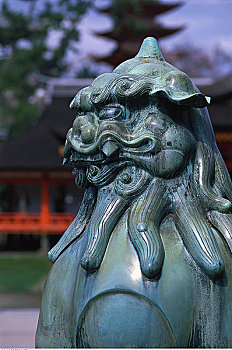 狮子,雕塑,严岛神社,宫岛,日本