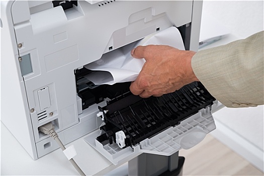手,纸,困住,打印机