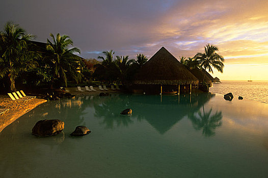 法属玻利尼西亚,社会群岛,塔希提岛,酒店,无限,游泳池,日落