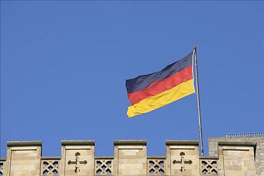 德国国旗,城堡,莱茵兰普法尔茨州,德国