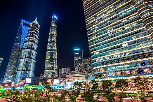 上海建筑景观夜景和城市亮化