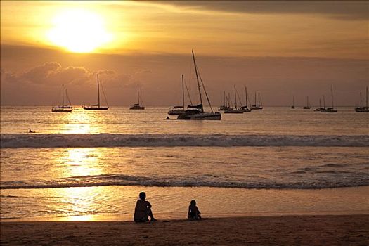 日落,海滩,普吉岛,南方,泰国,东南亚