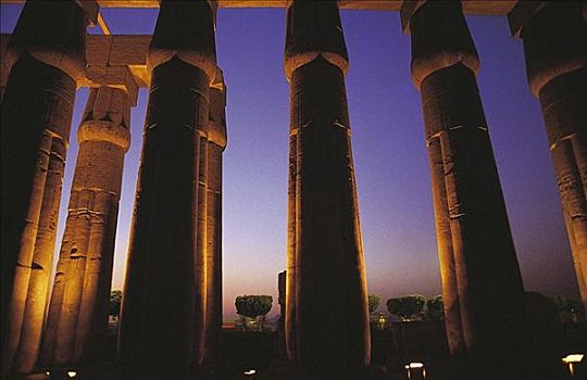 柱子,庙宇,路克索神庙,底比斯,夜光,埃及,非洲,遗址,世界遗产