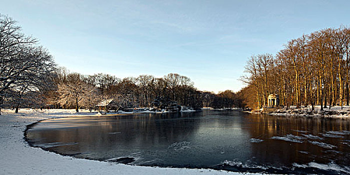 冬景,公园,相对,岸边,湖,德国