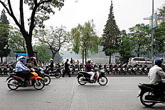 街道,场景,湖,河内,北越,越南,东南亚,亚洲