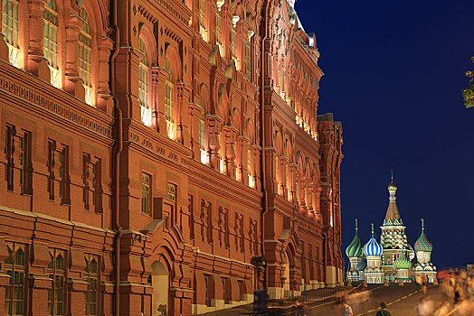 历史,博物馆,圣巴西尔大教堂,红场,夜晚,莫斯科,俄罗斯,欧洲