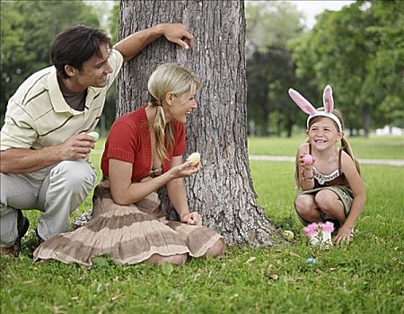 家庭,公园,复活节彩蛋,猎捕