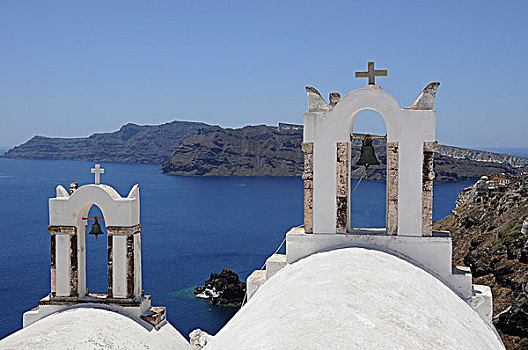 钟楼,教堂,锡拉岛,火山,岛屿,希腊,欧洲