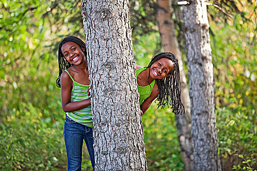 姐妹,隐藏,后面,公园,艾伯塔省,加拿大