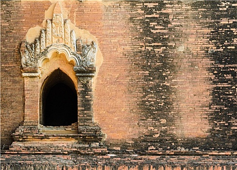 古老,粉饰灰泥,窗户,蒲甘寺庙,缅甸