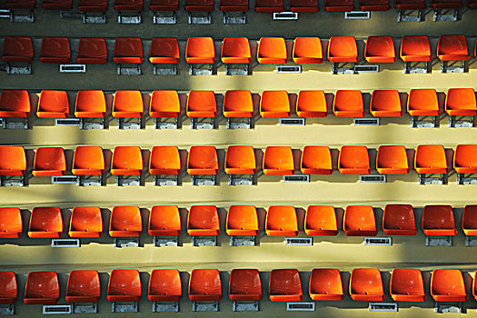 许多,空,橙色,座椅,运动,竞技场,观众,一堆,概念