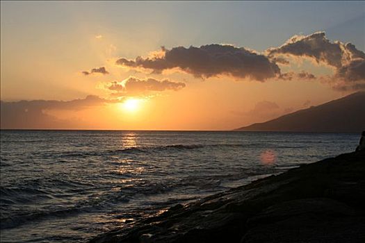 日落,海滩,看,山,北方,毛伊岛,南,夏威夷,美国