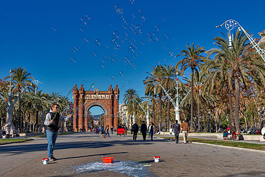 街头艺人,肥皂泡,拱形,巴塞罗那,加泰罗尼亚,西班牙,欧洲