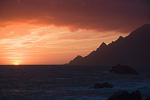 日落,上方,岩石海岸,波尔图,科西嘉岛,法国