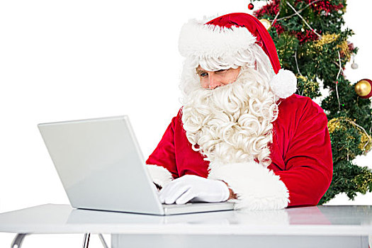 圣诞老人,笔记本电脑,靠近,圣诞树