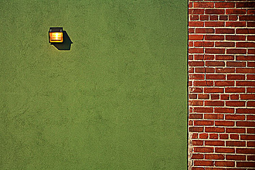 电灯器具,绿色,墙壁,红砖,边界
