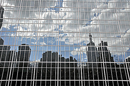 高层建筑,反射,玻璃幕墙,金融区,曼哈顿,纽约,美国,北美