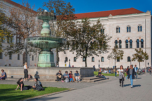 喷泉,前院,慕尼黑,上巴伐利亚,巴伐利亚,德国,欧洲