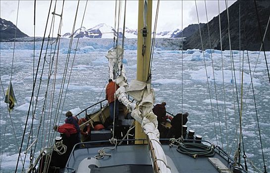 帆船,接近,冰河,雷麦瑞海峡,南极