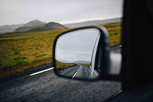 倒影,图像,道路,后视镜,冰岛