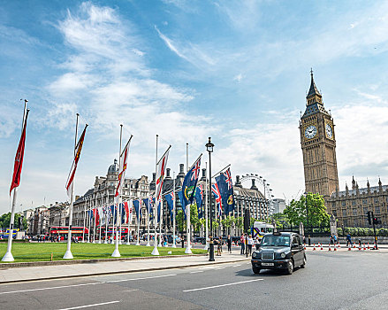 伦敦,出租车,后面,大本钟,威斯敏斯特宫,英格兰,英国