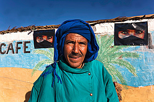 突尼斯,区域,中年,男人,沙漠,咖啡