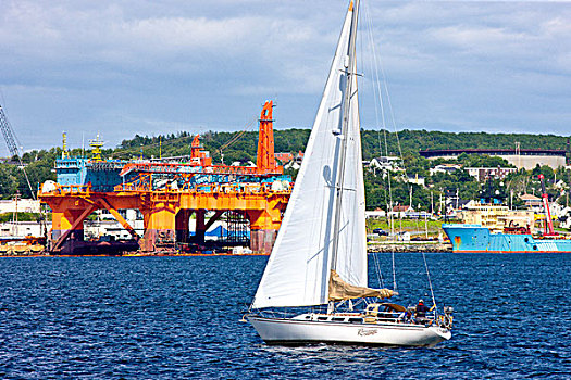 帆船,正面,石油钻机,新斯科舍省,加拿大