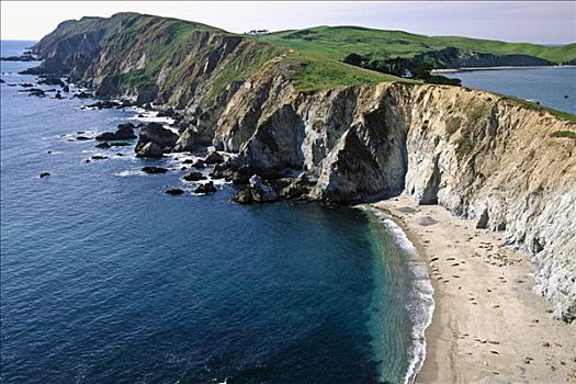 俯拍,海岸线,烟囱,石头,雷斯岬,国家海岸,加利福尼亚,美国