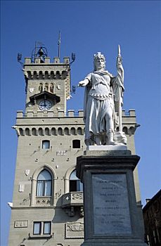 共和宫,政府所在地,自由女神像,圣马力诺,意大利,欧洲