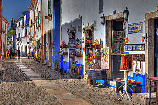 欧洲,葡萄牙,奥比都斯,街道,一个,美景,中世纪,乡村,12世纪