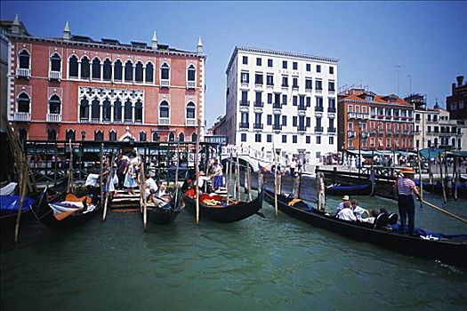 吊舱,停泊,运河,正面,建筑,大运河,威尼斯,威尼托,意大利