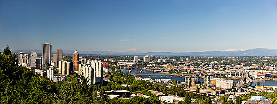 美国,俄勒冈,波特兰,全景,城市,河,设施,山,大幅,尺寸