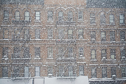 雪,落下,公寓楼