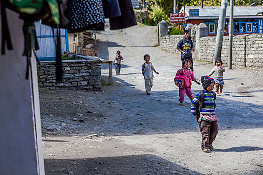 孩子,玩,街道,尼泊尔
