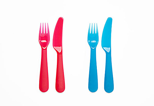 彩色,塑料制品,刀,叉子