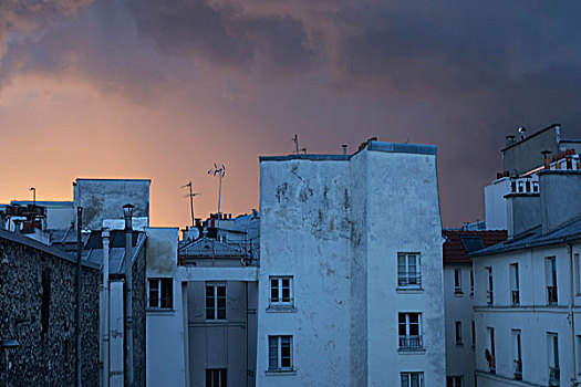 屋顶,巴黎,日落