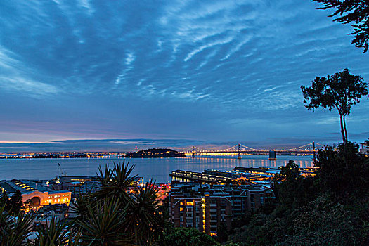 海湾大桥,码头,黎明,旧金山,加利福尼亚,美国