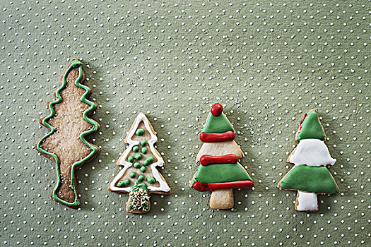 有机,自制,圣诞曲奇,形状,圣诞树,冰冻,绿色,红色,白色,糖衣