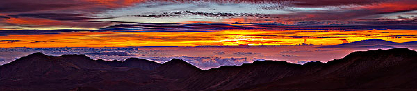 云,上方,山峦,日出,哈雷阿卡拉火山,毛伊岛,夏威夷,美国