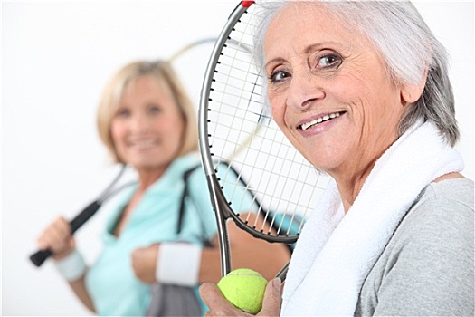 老年,女人,玩,网球