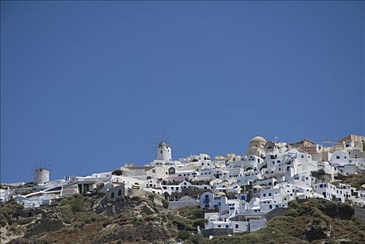 希腊,锡拉岛,城镇,悬崖,湾