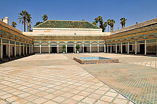 院落,巴伊亚,宫殿,马拉喀什,麦地那,世界遗产,摩洛哥,北非