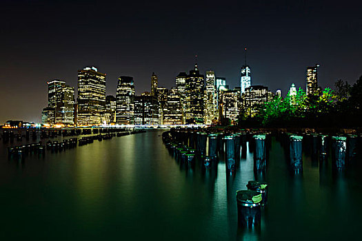 布鲁克林大桥,公园,下曼哈顿,夜晚,纽约,美国
