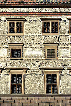 文艺复兴,建筑,城镇,五彩釉雕,共和国广场,比尔森,波希米亚,捷克共和国,欧洲