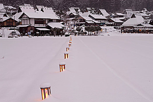 雪,元宵节,传统,房子,京都府,日本