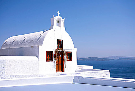 东正教,希腊,小教堂,锡拉岛,鲜明,蓝天