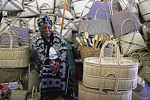 女人,摊贩,销售,编织物,包,市场,莫桑比克