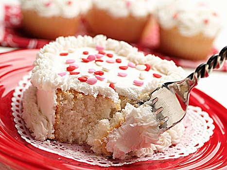 吃剩下,叉子,迷你,心形,蛋糕,白色,浇料,粉色,红色