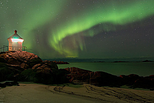 北极光,靠近,罗弗敦群岛,挪威,欧洲