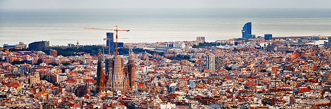巴塞罗那,天际线,风景,城市,建筑,西班牙